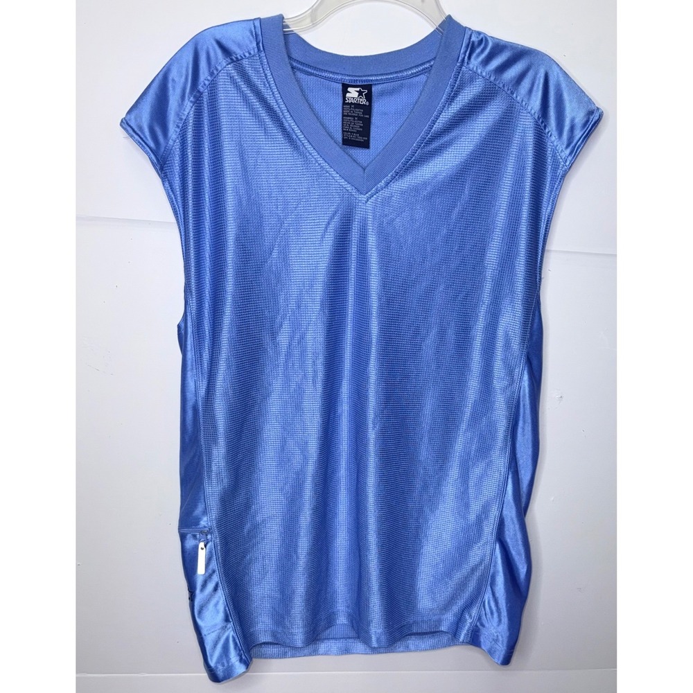 Starter Jersey Top Mens M Blue Mesh V-Neck‎ Sleeveless Sporty Basketball Gymwear